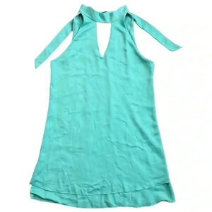 Tyche Teal Mock VNeck Sleeveless Mini Dress Size Small